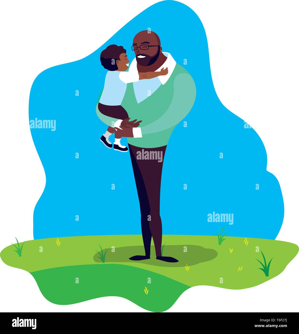 afro father with son in the field vector illustration design Stock ...