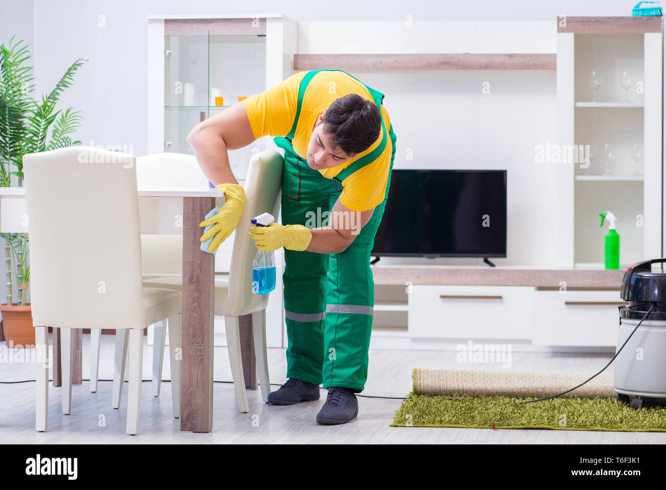 Professional Cleaning Contractor Working At Home Stock Photo