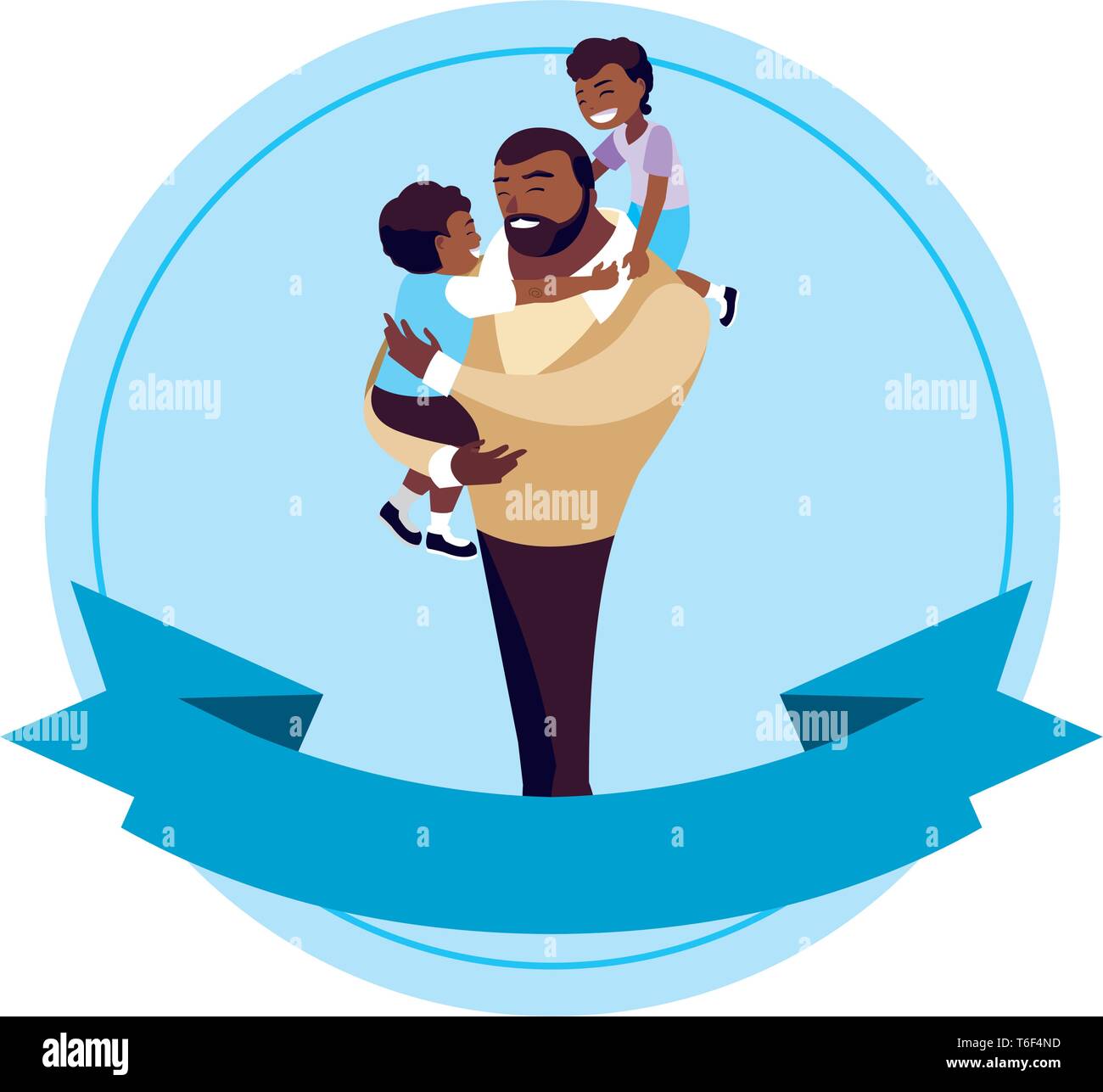 afro father with sons characters in frame vector illustration design ...