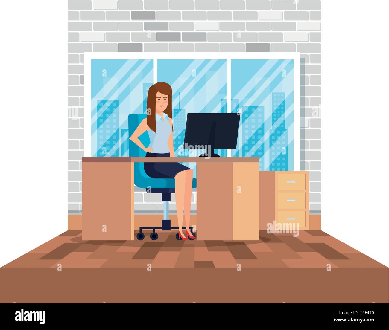 elegant businesswoman in the workplace Stock Vector Image & Art - Alamy