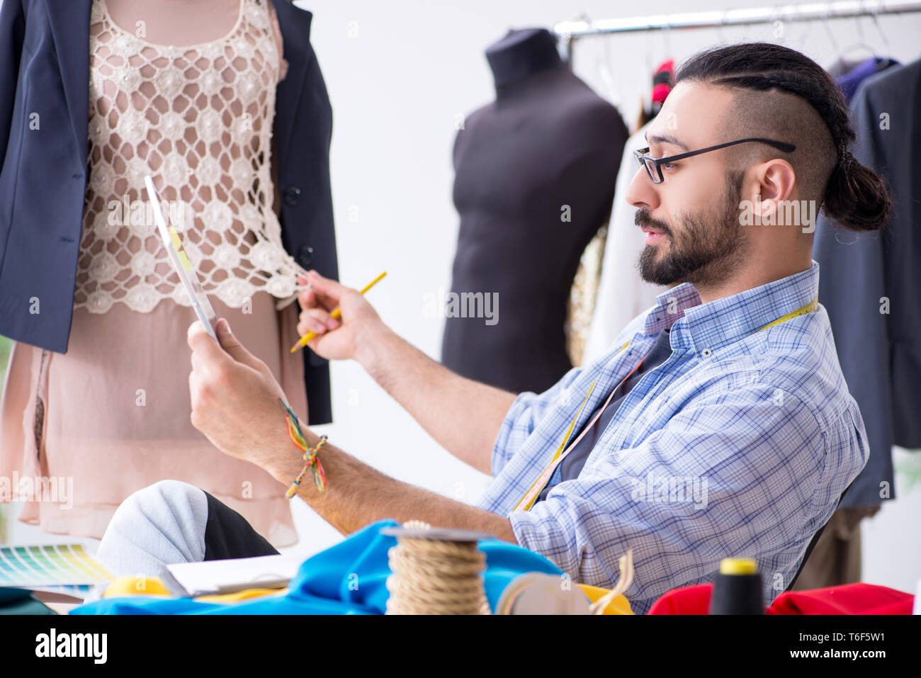 Working Design Men Fashion Designer Designs On Computer High Resolution Stock Photography ...