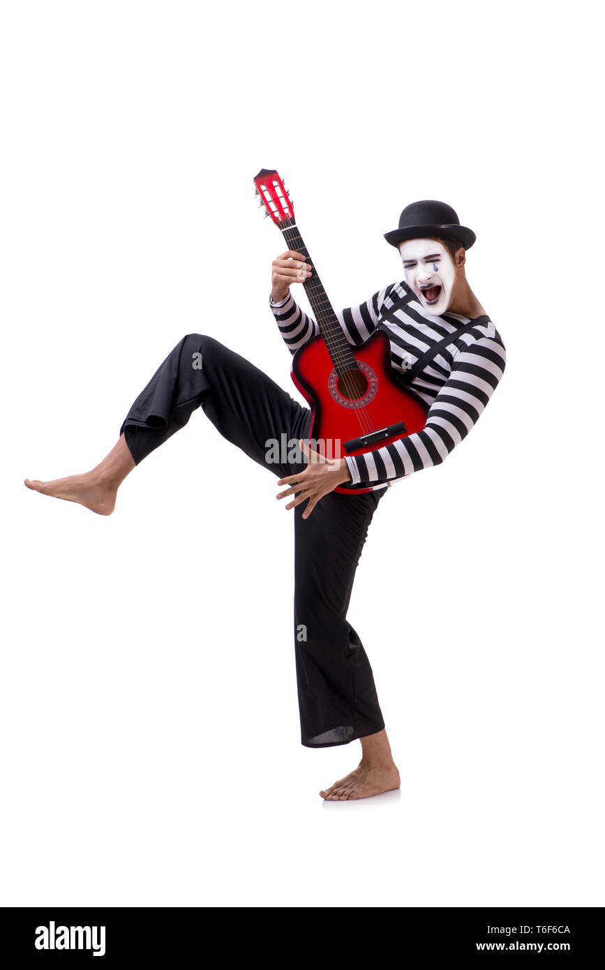 Mime playing guitar isolated on white Stock Photo