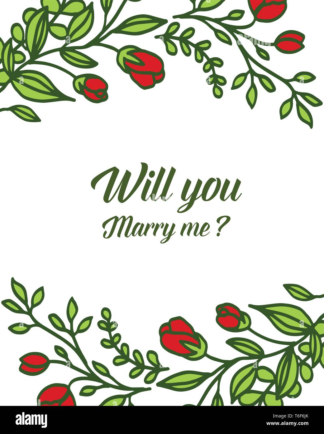 Vector illustration writing will you marry me with texture red wreath ...