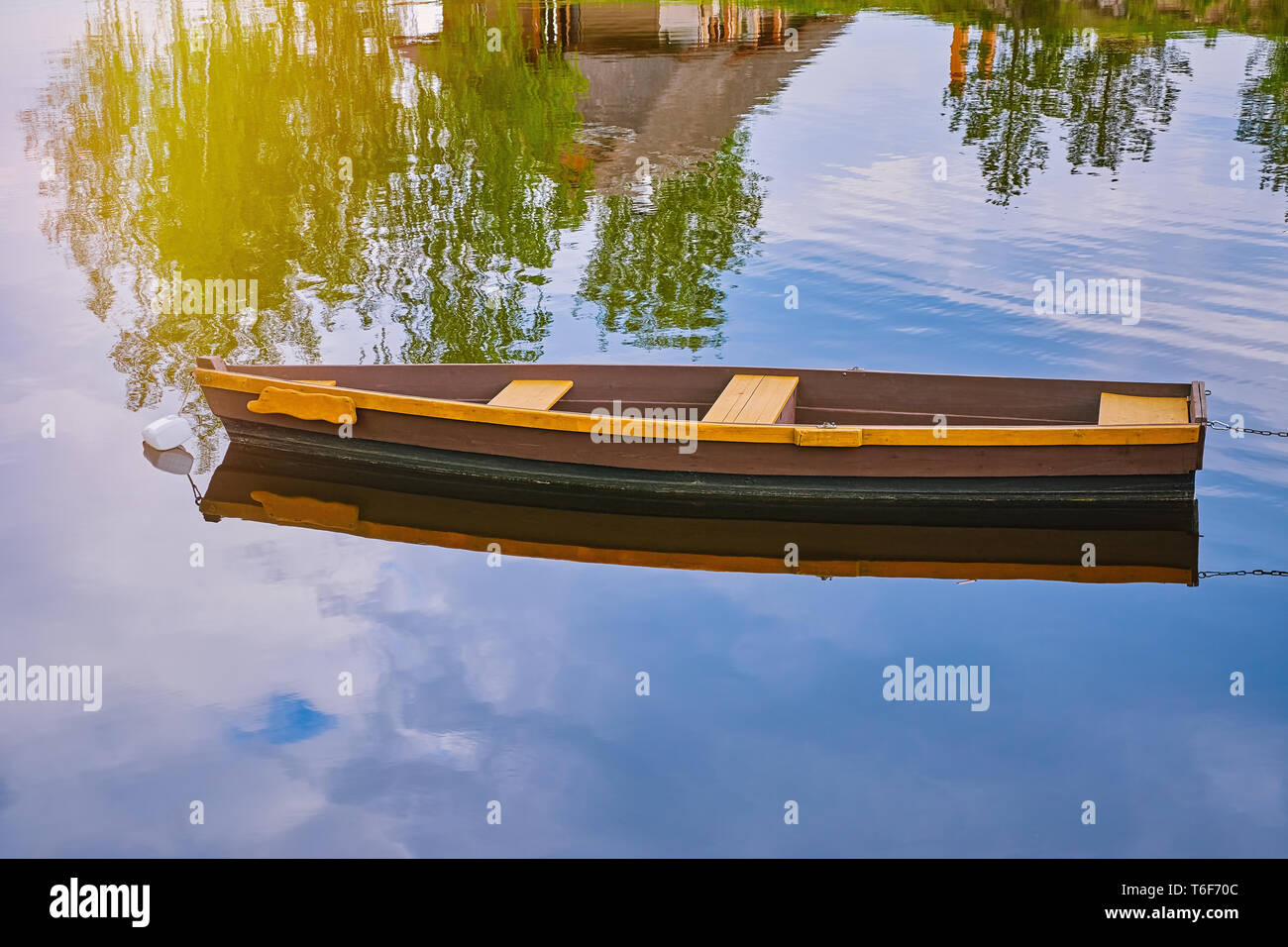 Wooden Boat on the River Stock Photo - Alamy