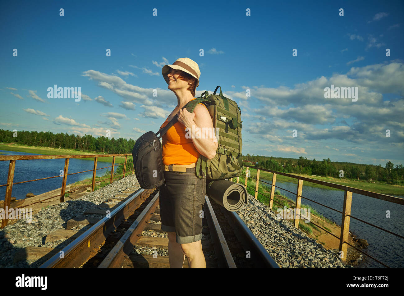 traveler woman enjoying panorama Stock Photo