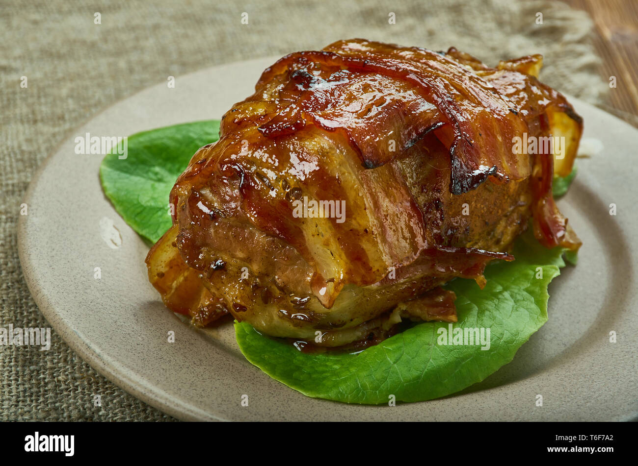 Apricot Glazed Bacon Wrapped Cajun Pork Tenderloin Stock Photo Alamy