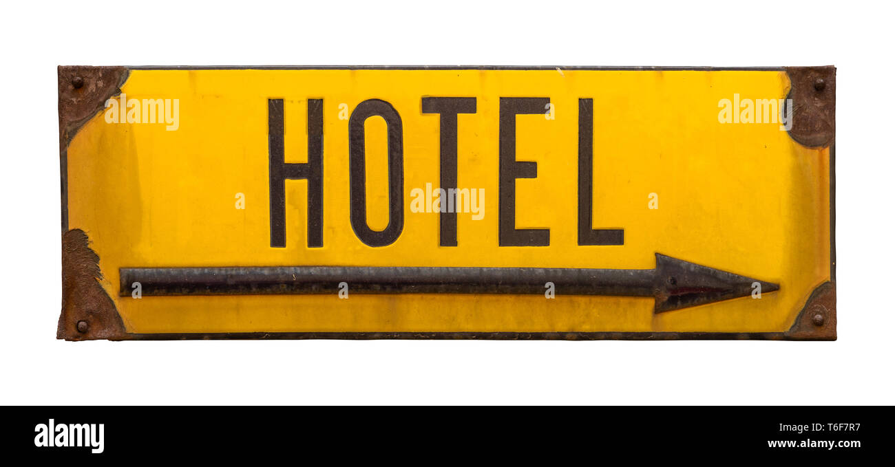Isolated Rustic Metal Hotel Sign Stock Photo