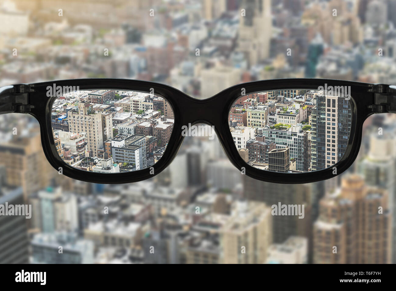 glasses focus cityscape Stock Photo