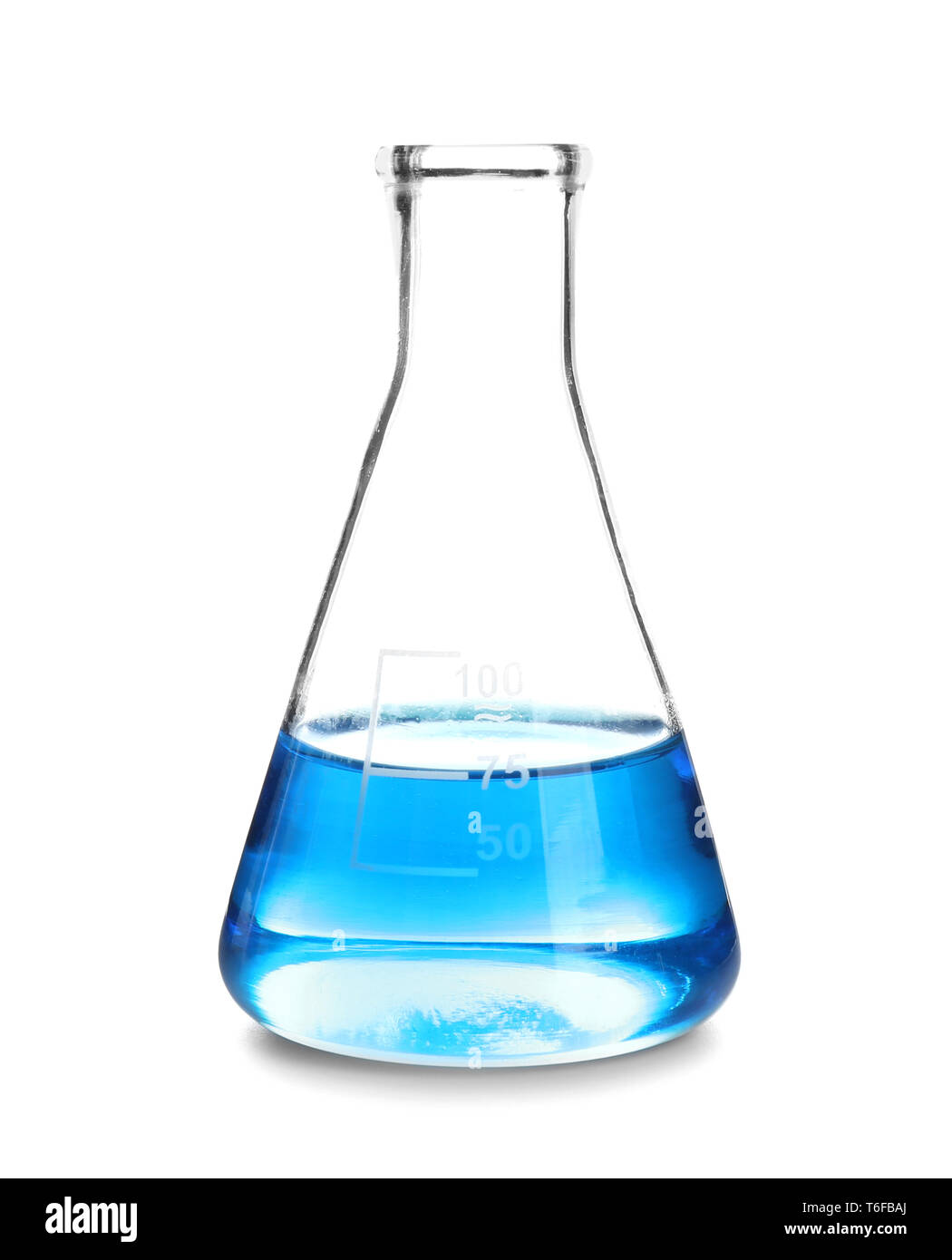 Laboratory glassware with blue liquid on white background Stock Photo ...