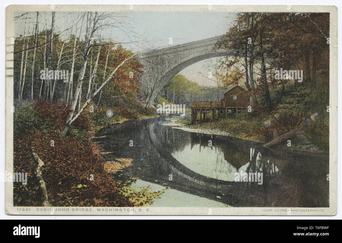 Detroit Publishing Company vintage postcard reproduction of the Cabin Johns Bridge over the Potomac River, Washington, District of Columbia, Washington, DC, 1914. From the New York Public Library. () Stock Photo