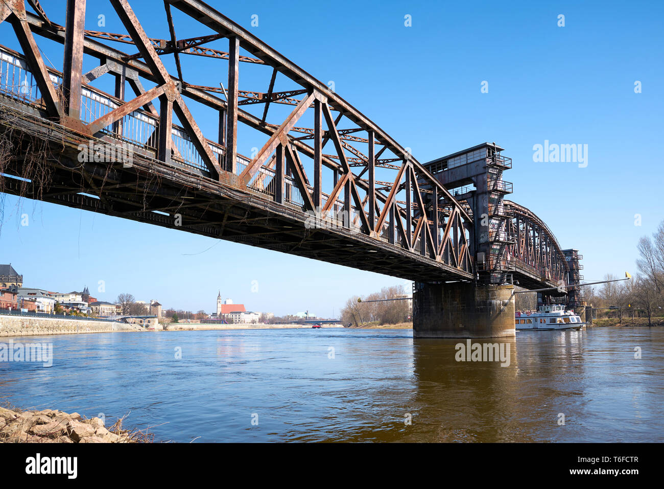 Lift bridge over the river Elbe near Magdeburg Stock Photo