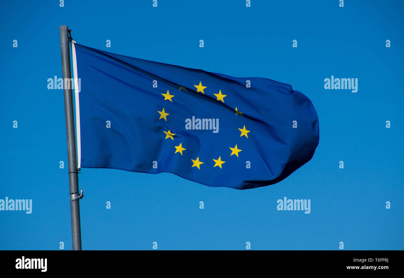Flag of European Union with blue sky Stock Photo