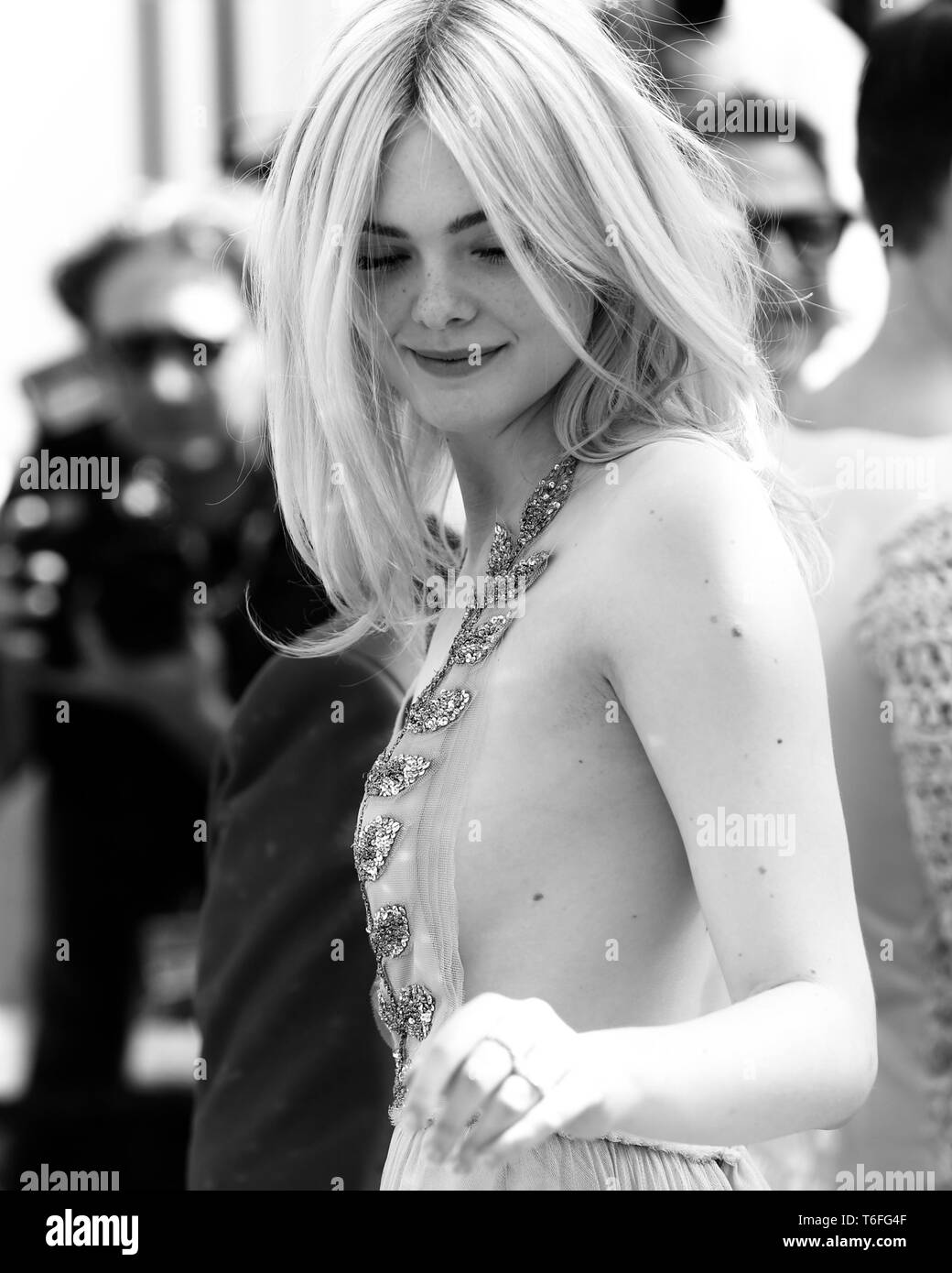 CANNES, FRANCE – MAY 21, 2017: Elle Fanning attends the screening of 'How to Talk to Girls at Parties' at the Film Festival (Photo: Mickael Chavet) Stock Photo