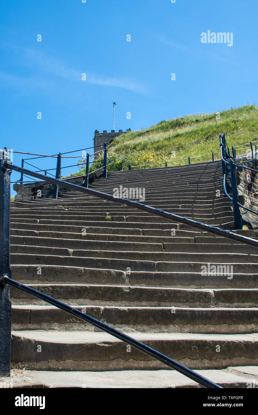 View up the 199 steps to Whitby abbey Stock Photo