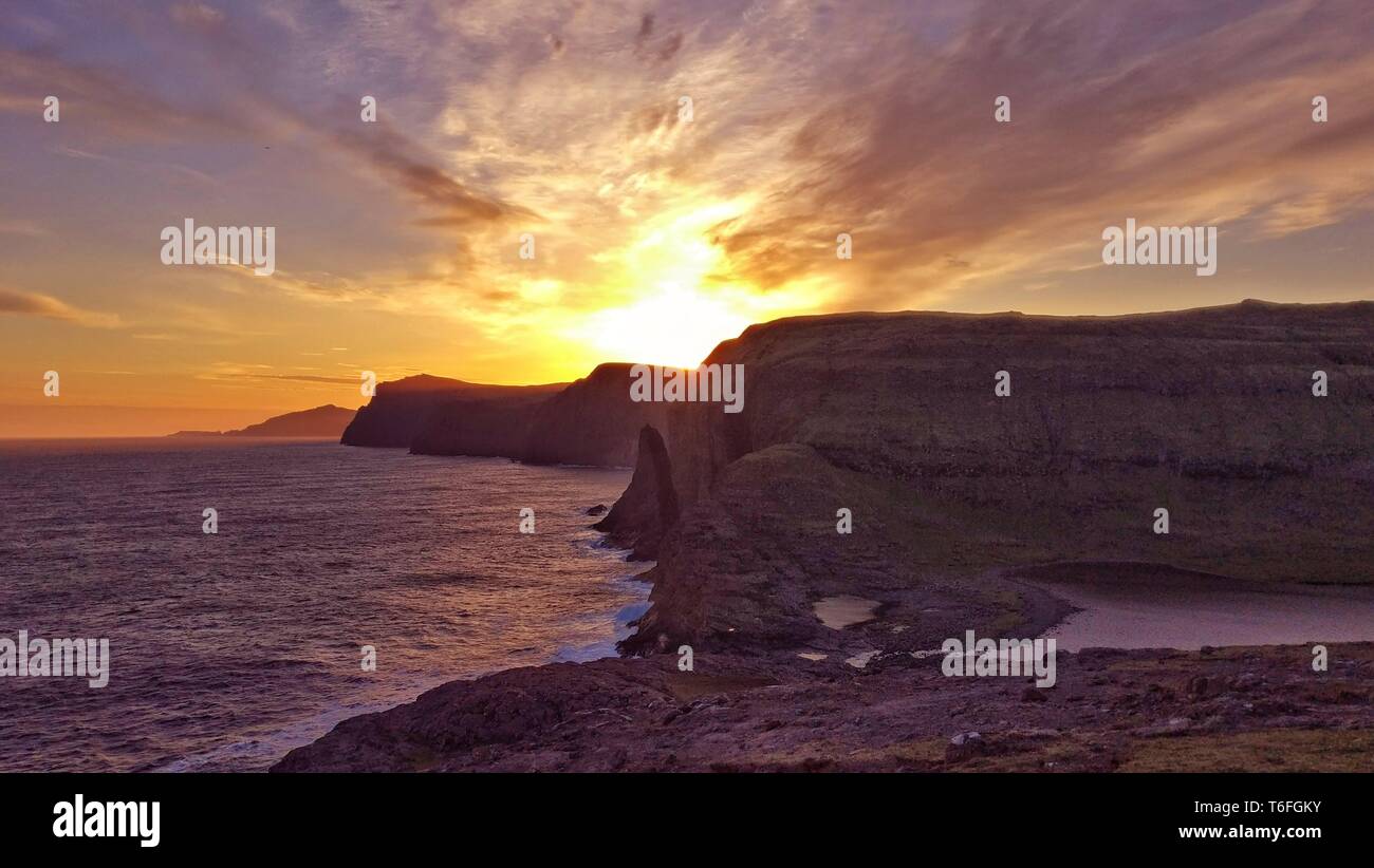 Sunset Faroe Islands Stock Photo