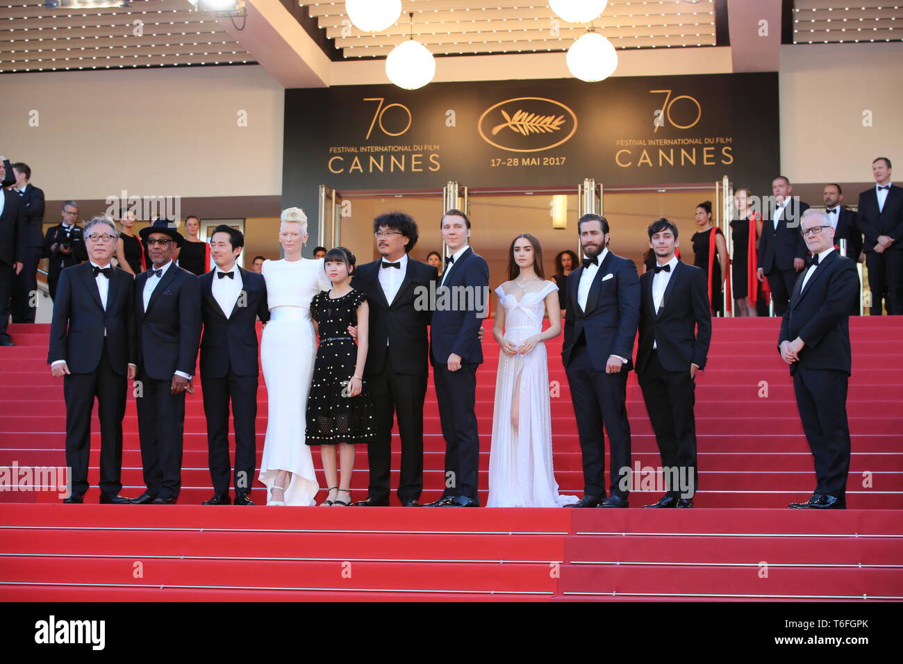 CANNES, FRANCE – MAY 24, 2017: cast members attend the 'Okja' screening at the 70th Cannes Film Festival (Photo: Mickael Chavet) Stock Photo