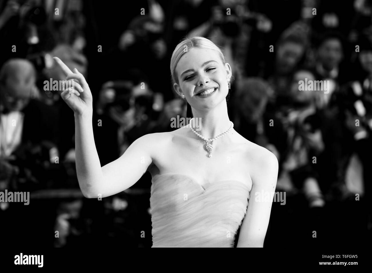 CANNES, FRANCE – MAY 24, 2017: Elle Fanning attends 'The Beguiled' screening at the 70th Cannes Film Festival (Photo: Mickael Chavet) Stock Photo