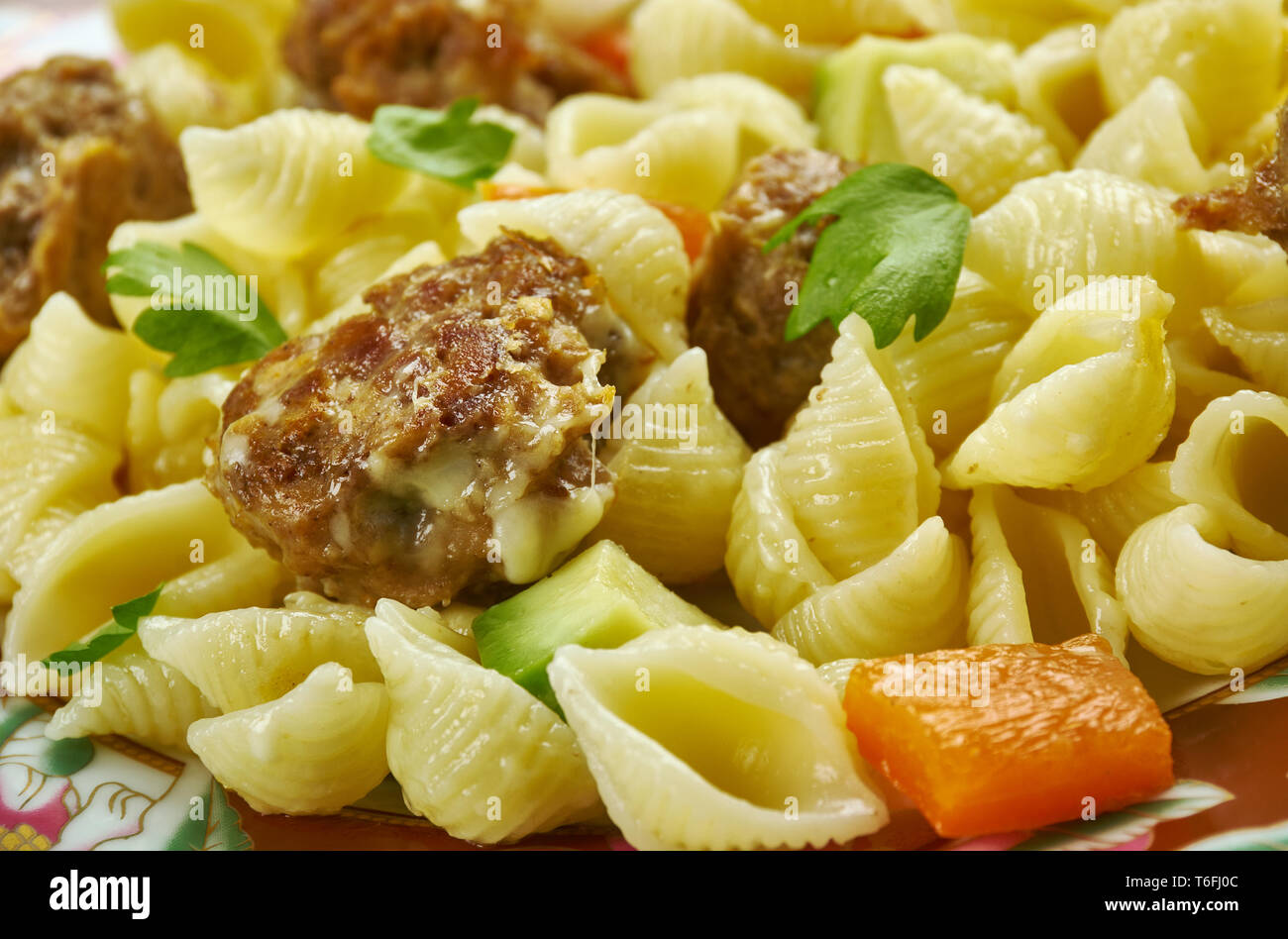 Orecchiette with Mini Chicken Meatballs Stock Photo