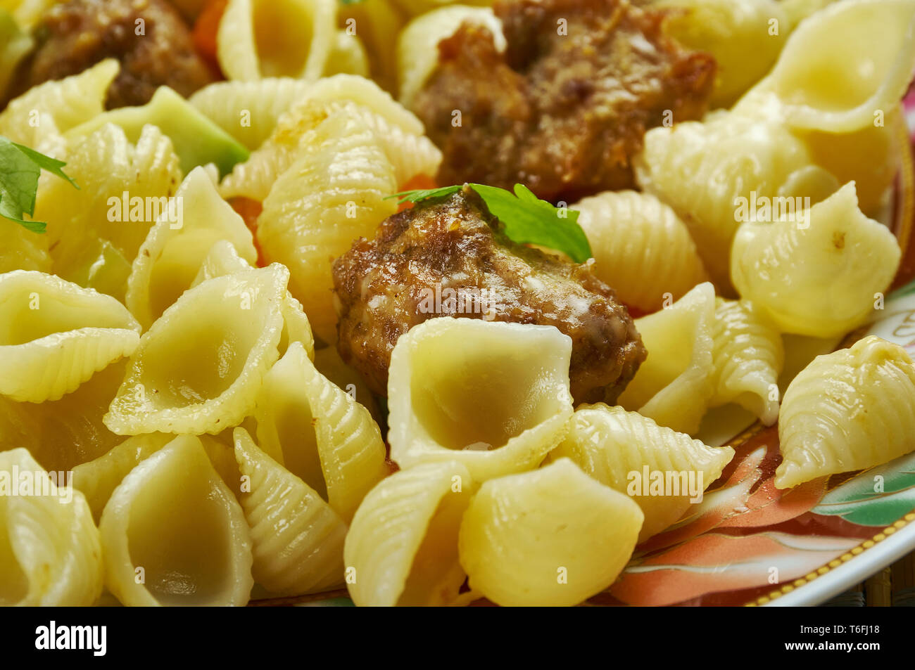 Orecchiette with Mini Chicken Meatballs Stock Photo