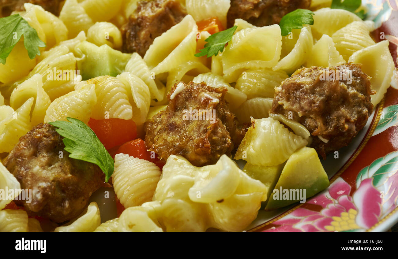Orecchiette with Mini Chicken Meatballs Stock Photo