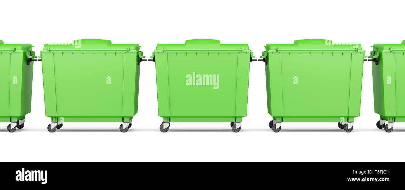 green garbage containers isolated on white background Stock Photo