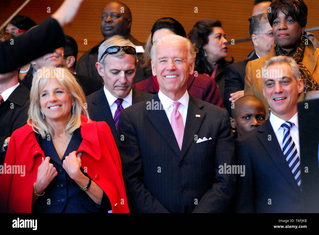 CHICAGO,IL-MAY 16: Vice President Joe Biden with his wife Jill Biden and Rahm Emanuel at Rahm Emanuel's Inauguration at Jay Pritzker Pavilion in Millennium Park in Chicago, IL on May 16, 2011. (Photo By Daniel Locke/MediaPunch Inc) Stock Photo