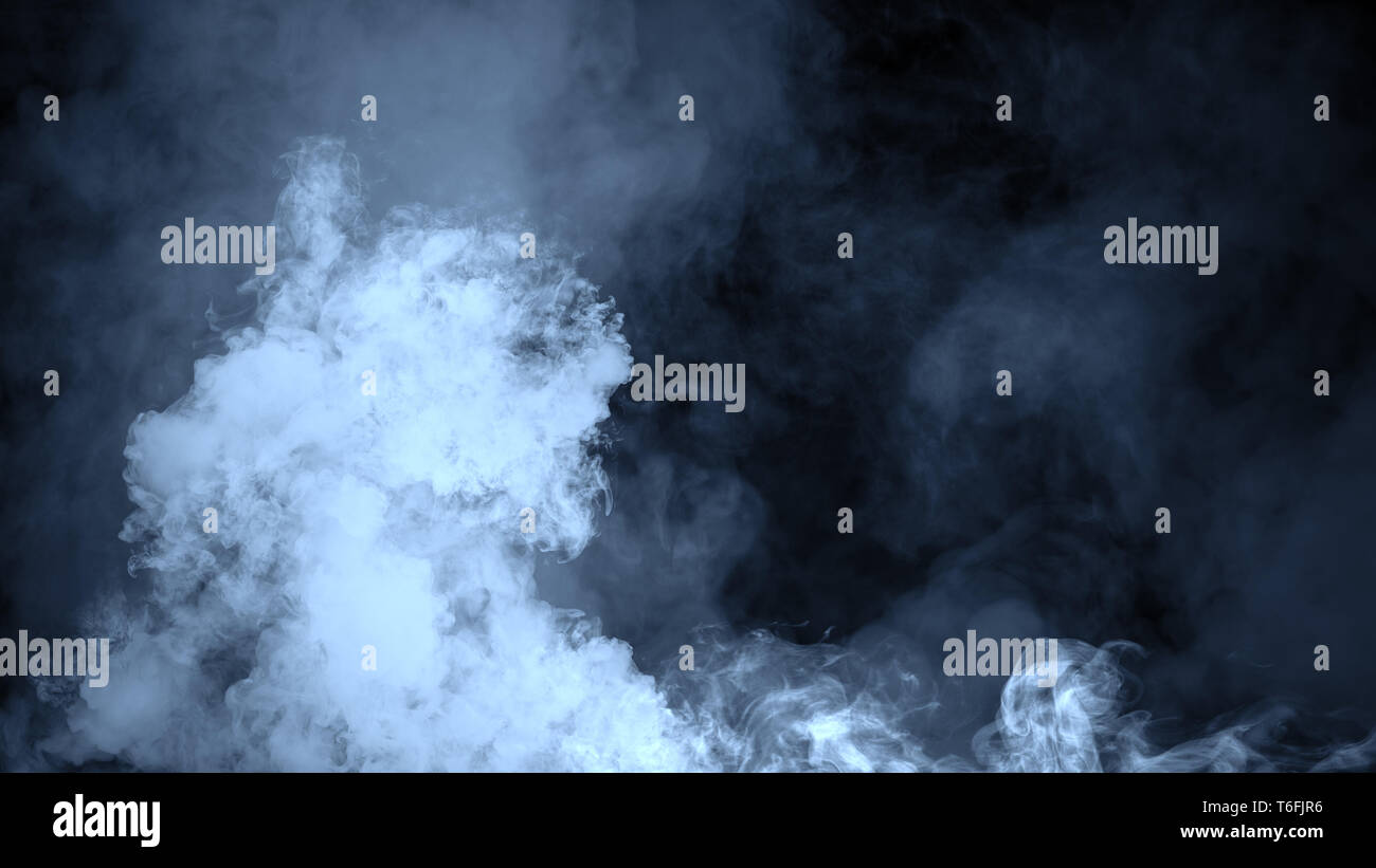 Abstract blue smoke steam moves on a black background . The concept of ...
