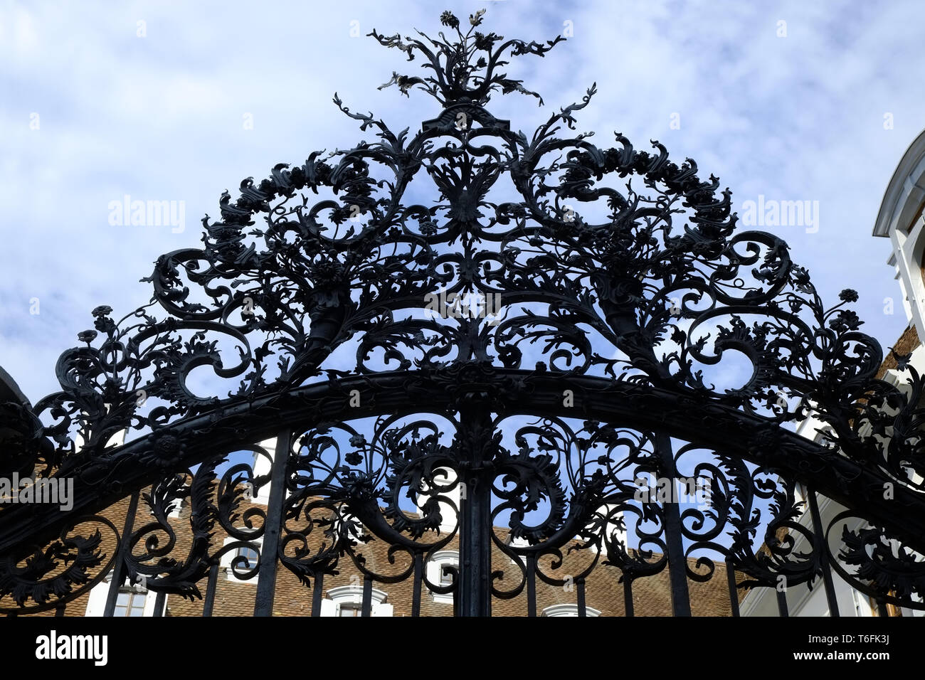 Wrought-iron portal, Blue House, Basle Stock Photo