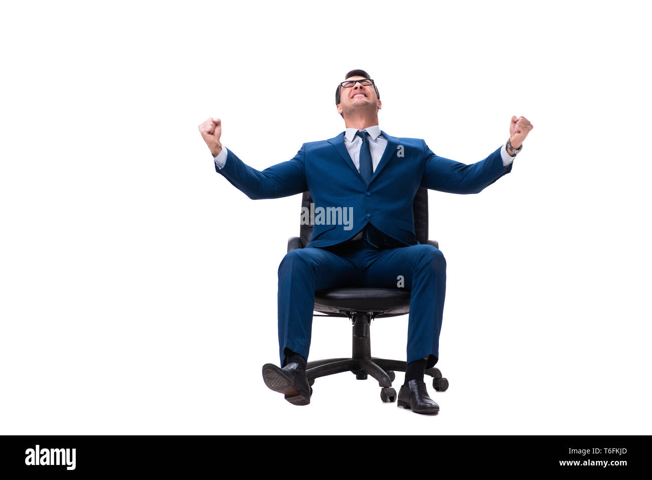 Businessman sitting on chair isolated on white Stock Photo - Alamy