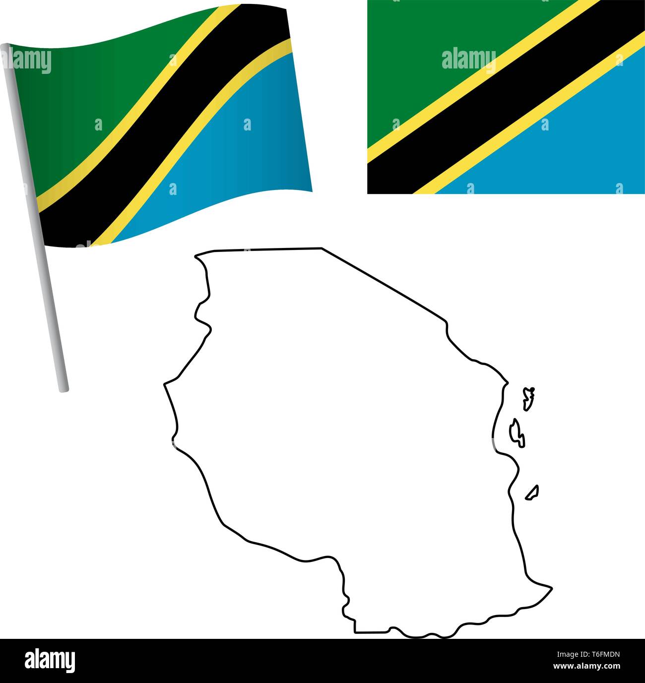 Tanzania flag and map. Patriotic background. National flag of Tanzania vector illustration Stock Vector
