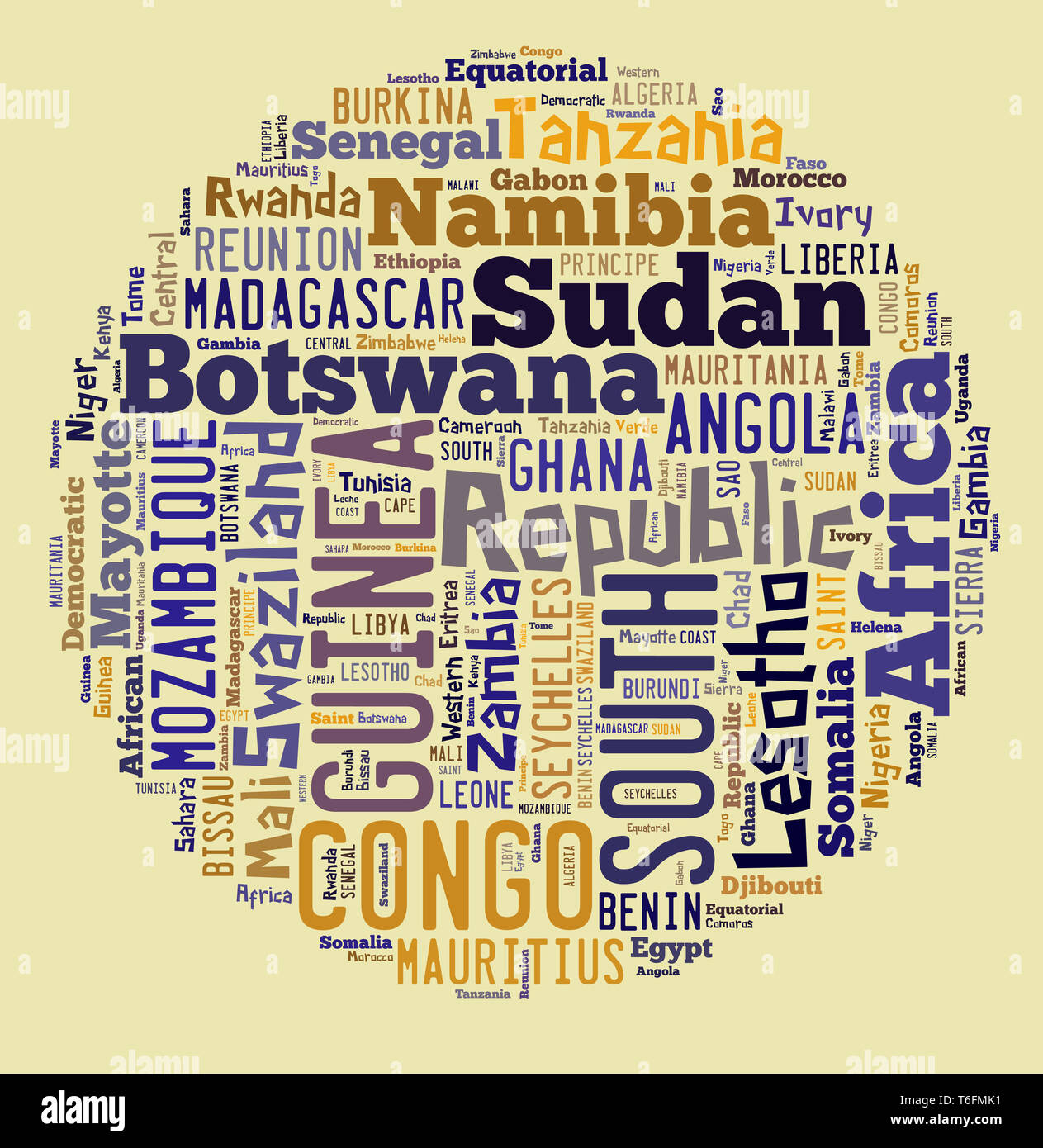 African countries in words cloud Stock Photo Alamy
