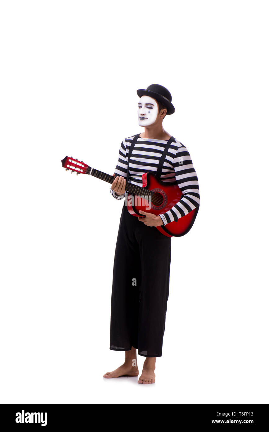 Mime playing guitar isolated on white Stock Photo
