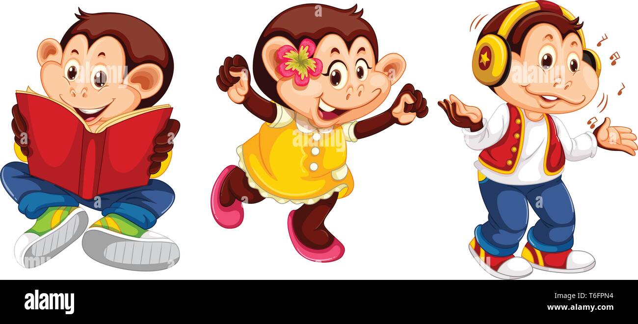 Set of monkey character illustration Stock Vector