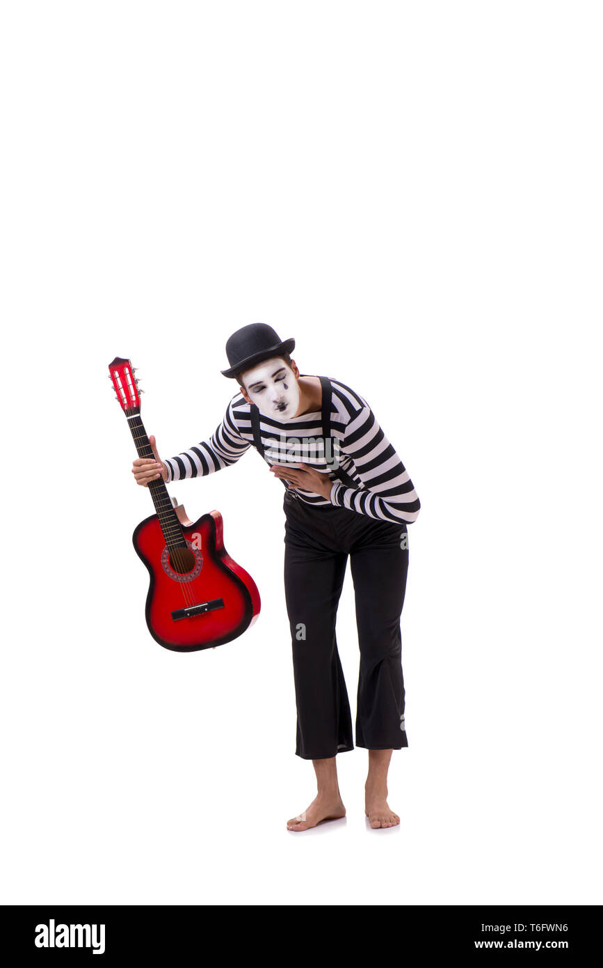 Mime playing guitar isolated on white Stock Photo