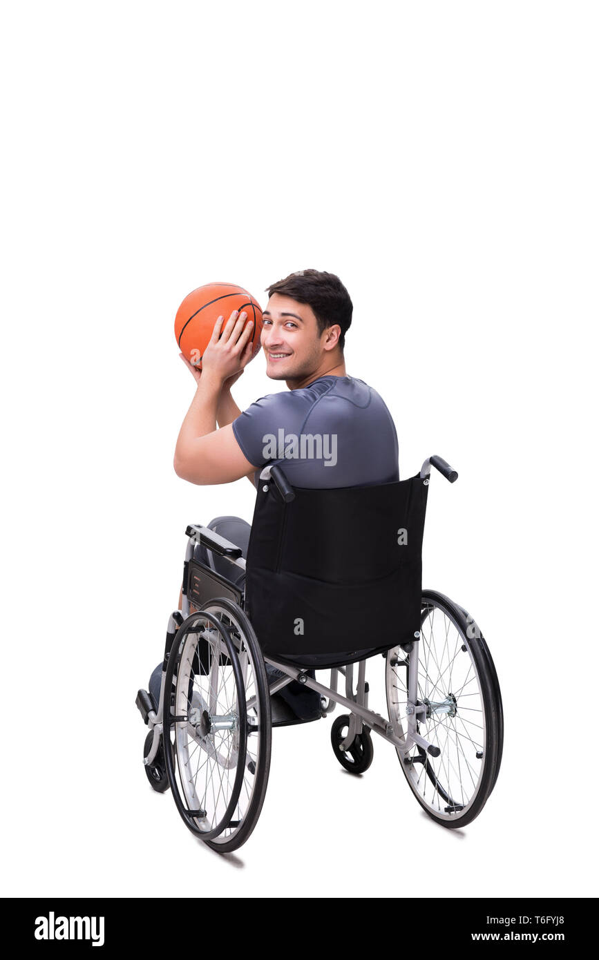 Basketball player recovering from injury on wheelchair Stock Photo