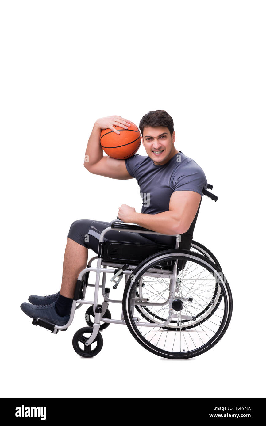 Basketball player recovering from injury on wheelchair Stock Photo