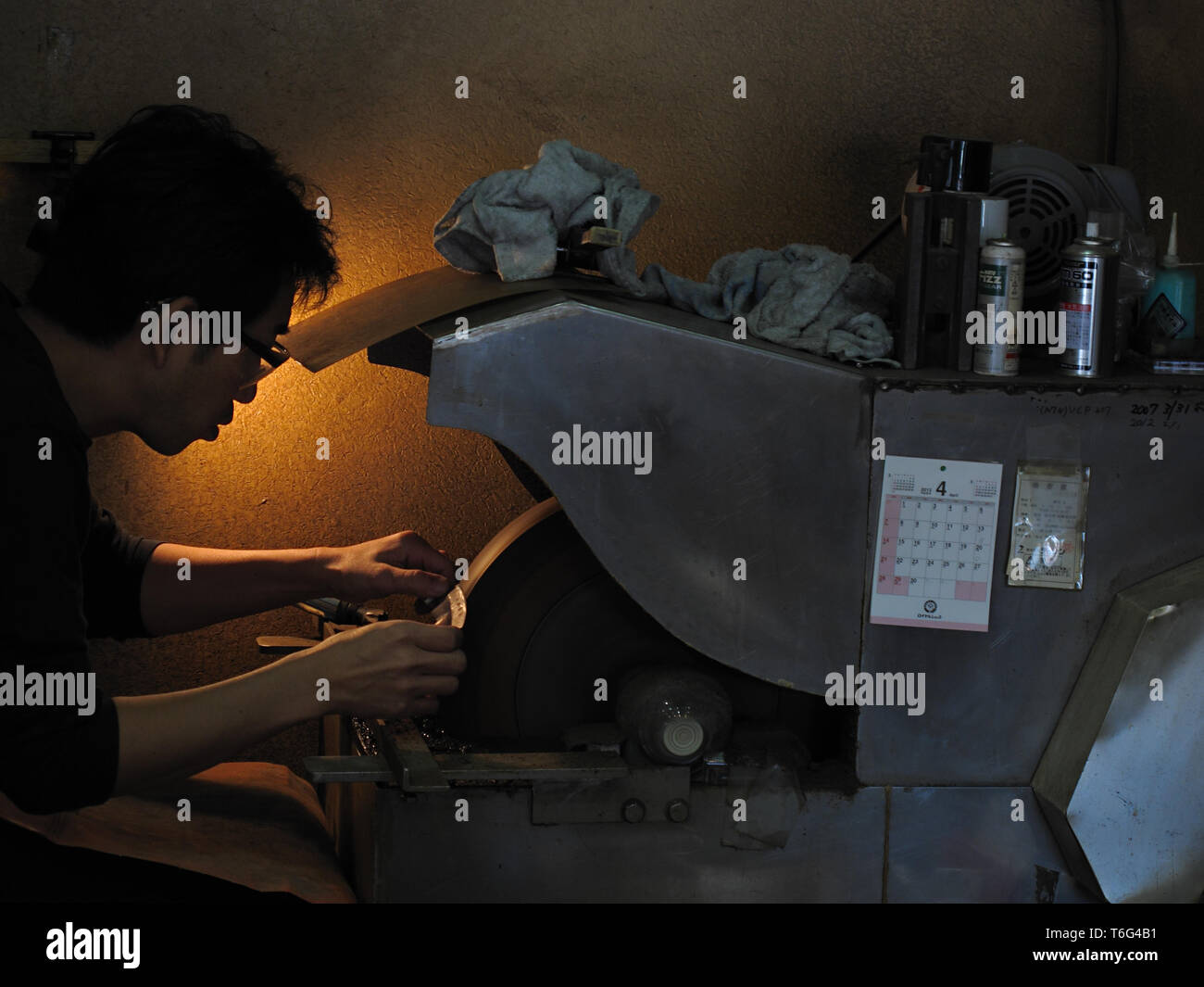 Traditional knife grinder in  Kamakura, Japan. Stock Photo