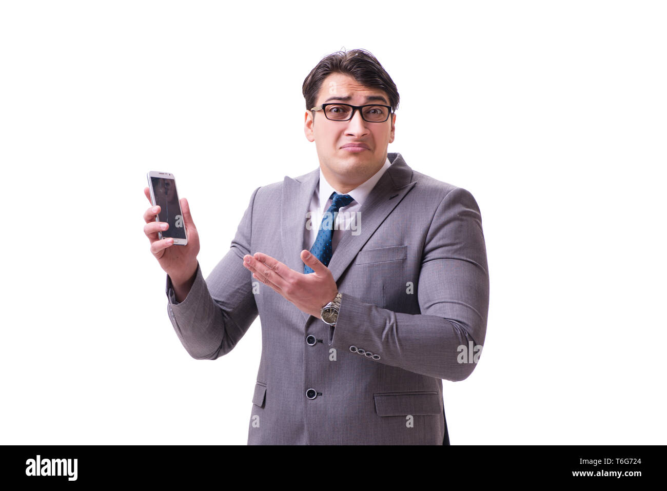Businessman with mobile phone isolated on white Stock Photo