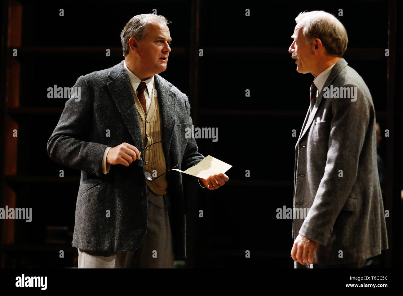 Chichester Uk 1st May 2019 Hugh Bonneville L Performs As C S Lewis With Andrew Havill As Lewis Brother Warnie During A Photocall For William Nicholson S Shadowlands At The Chichester Festival Theatre In