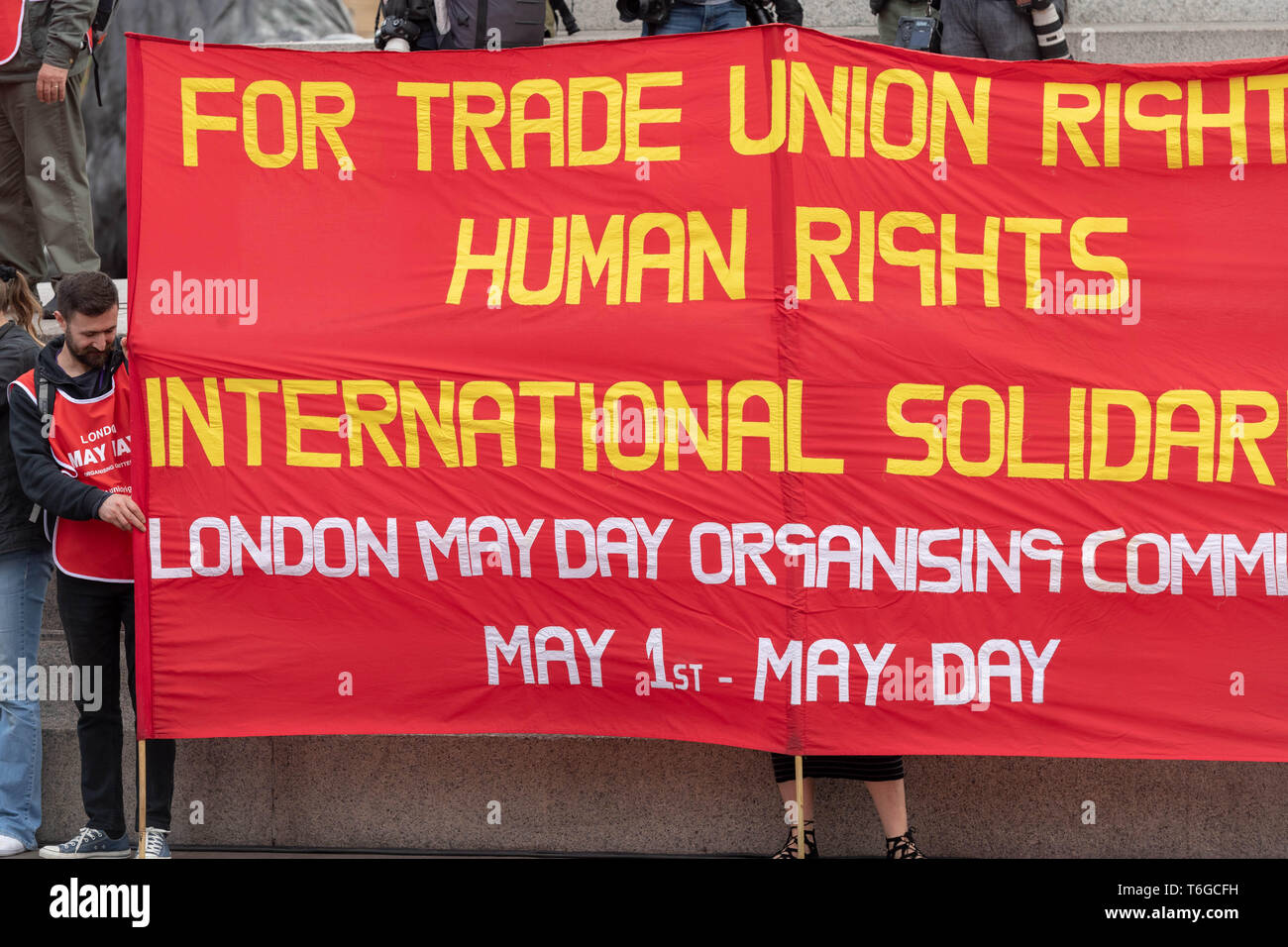 London, UK. 1st May 2019. May Day Labour rally and March with Trade Unions and international organsiations celebrating Labour Day in Trafalgar Square Credit: Ian Davidson/Alamy Live News Stock Photo
