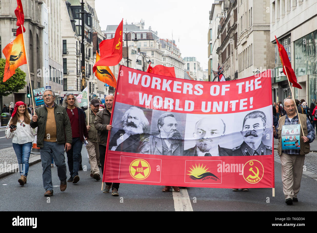 London, UK. 1st May, 2019. Representatives of trade unions and socialist and communist parties from many different countries take part in the annual May Day march and rally to mark International Workers' Day. Credit: Mark Kerrison/Alamy Live News Stock Photo