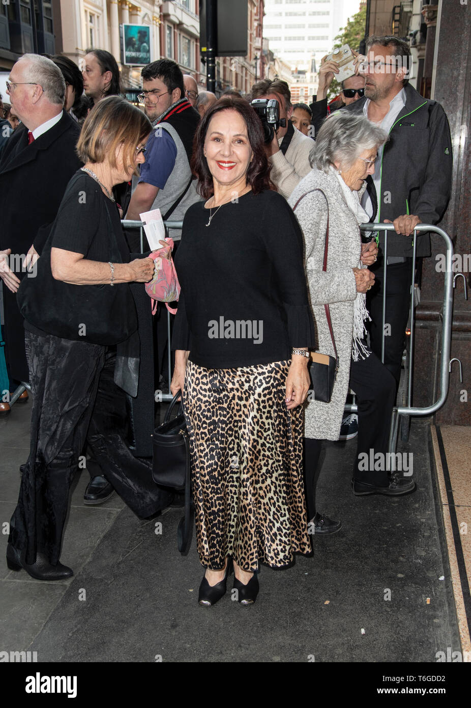 London, UK.  Arlene Phillips at  the ‘Man of La Mancha’ opening night at the London Coliseum on April 30, 2019 in London, United Kingdom. Ref: LMK386-J4825-010519 Gary Mitchell/Landmark Media WWW.LMKMEDIA.COM Stock Photo