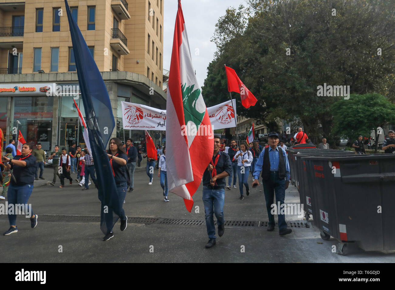 Beirut, Lebanon. 1st May, 2019. Thousands of supporters of the Lebanese Communist party take part in a May Day rally through central Beirut as they mark International Workers' Day Credit: amer ghazzal/Alamy Live News Stock Photo