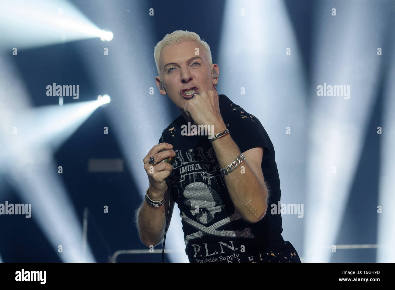 Cologne, Germany. 01st May, 2019. The singer H.P. Baxxter from the band Scooter is stage at a concert to mark the start of the music festival "c/o pop" in the