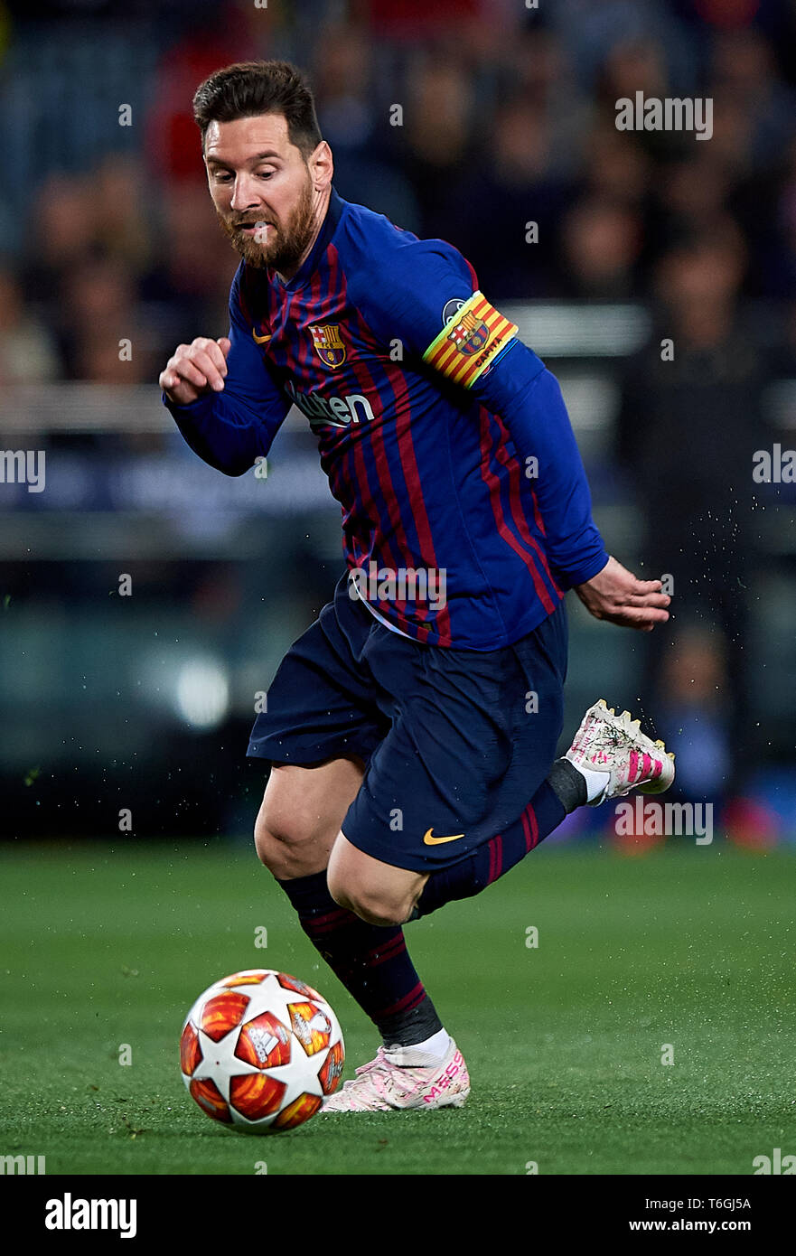 Barcelona, Spain. 1st May, 2019. Soccer: UEFA Champions League 2018/19 :  Lionel Messi of Barcelona in action during the UEFA Champions League Match  between FC Barcelona vs Liverpool FC at Camp Nou