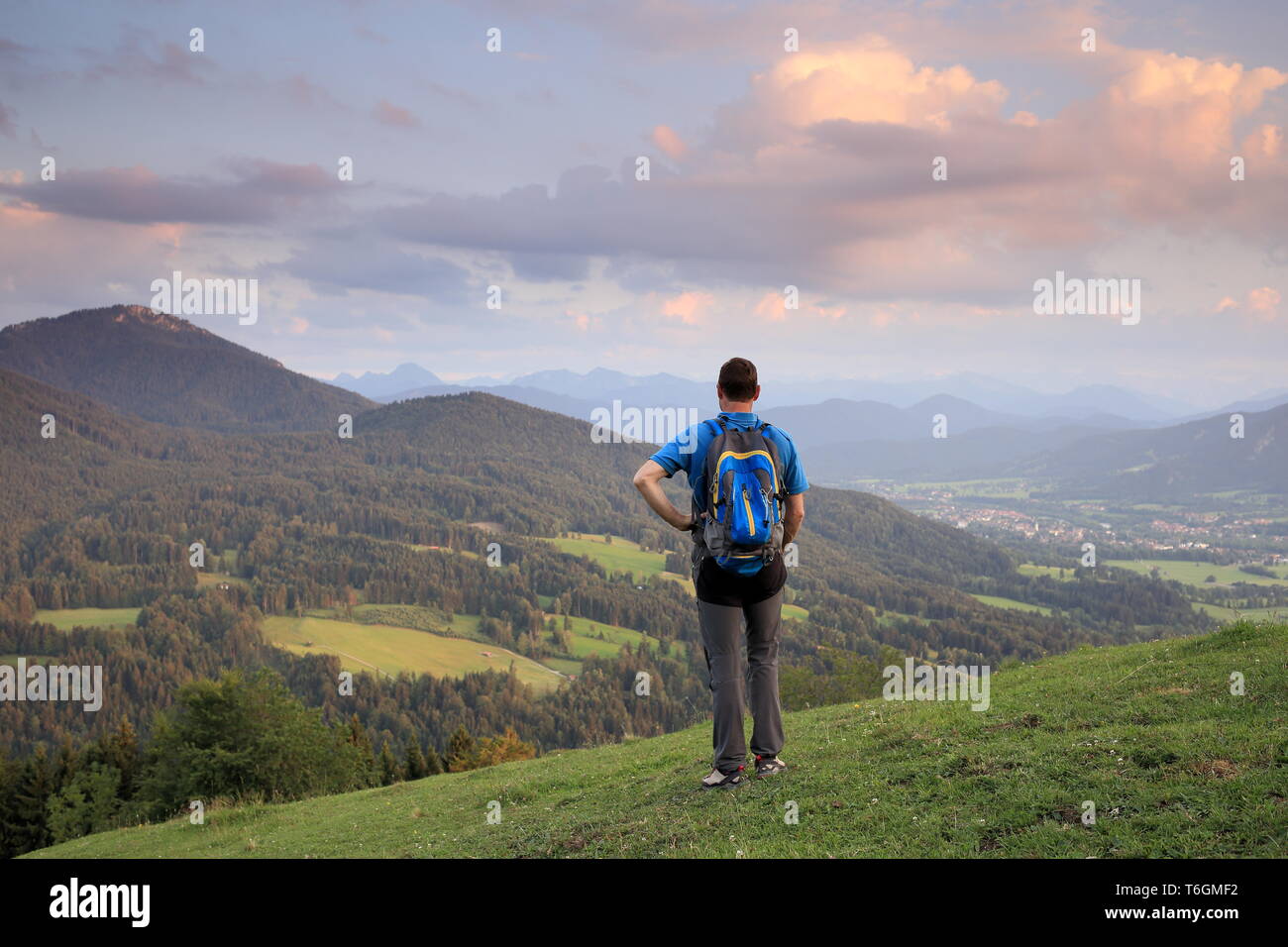 hiker in nature landscape Stock Photo