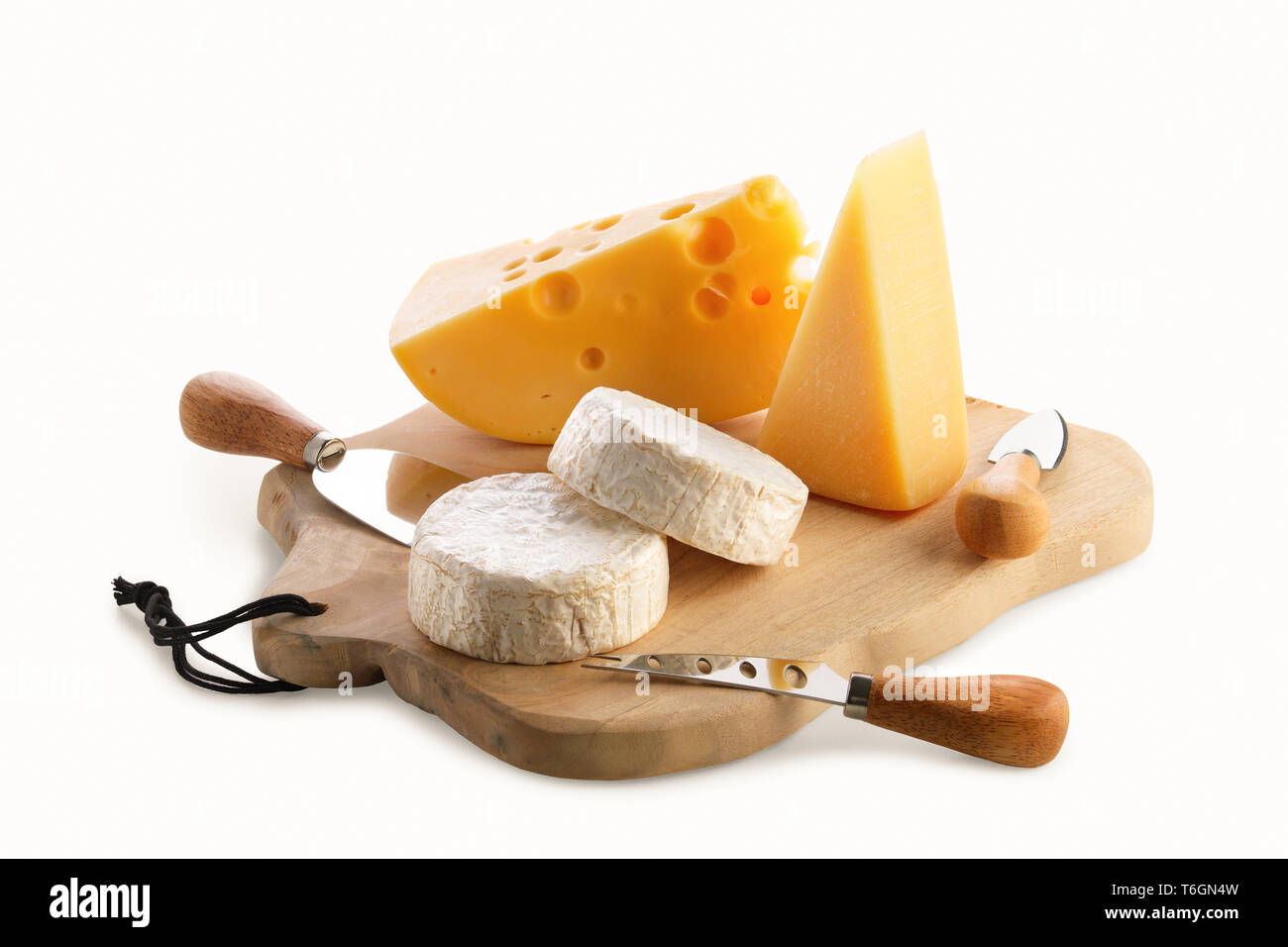 Different types of cheeses brie, camembert, parmesan and gouda on
