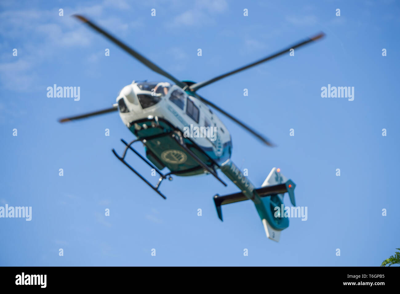 bad accident and rescue by helicopter emergency Stock Photo