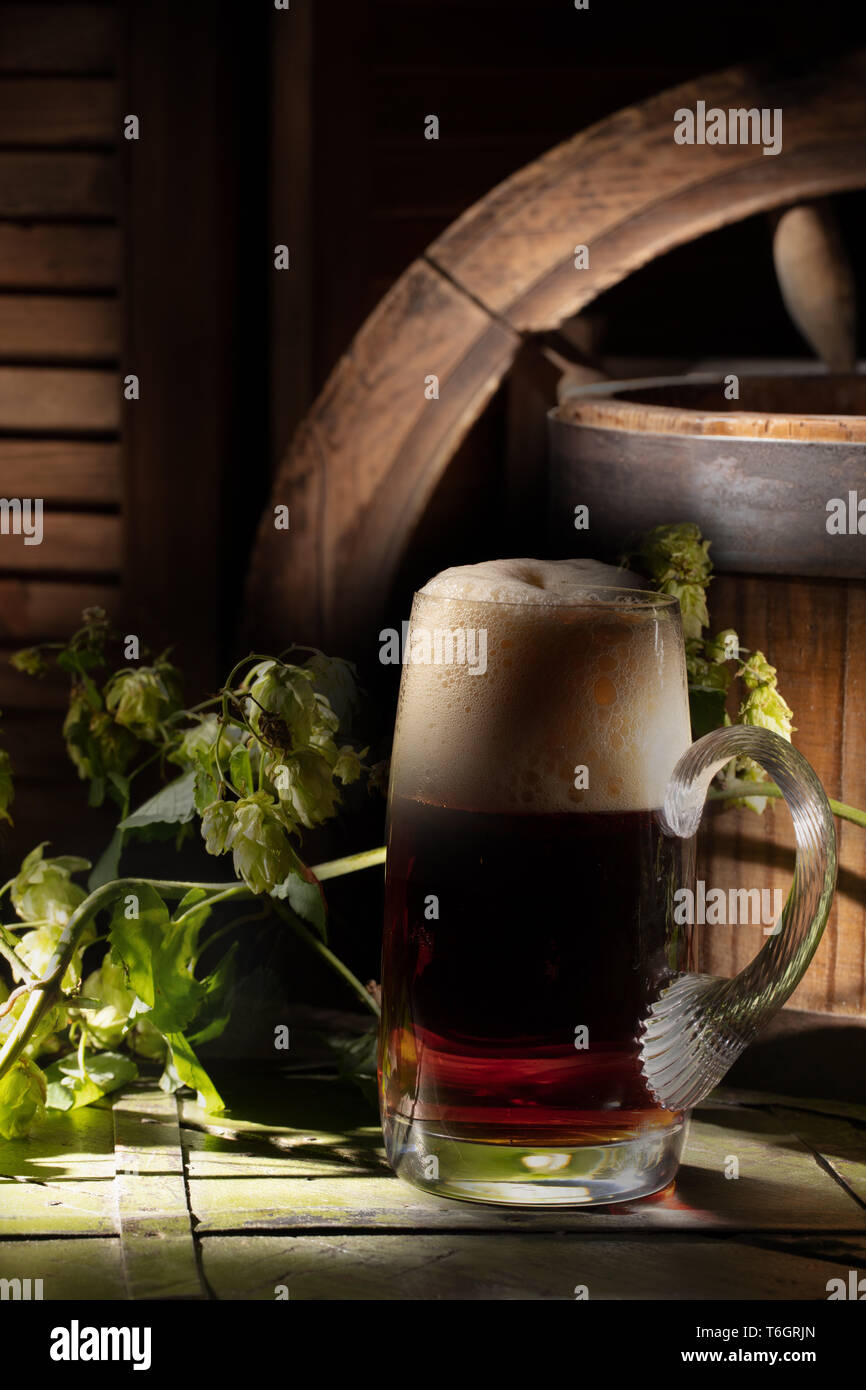 Glass Of Beer In Country Style Stock Photo Alamy