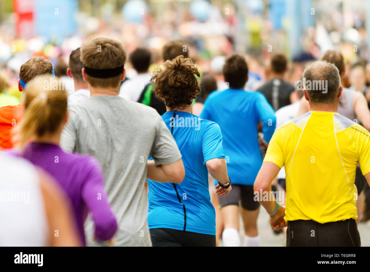 Running crowd at the marathon Stock Photo